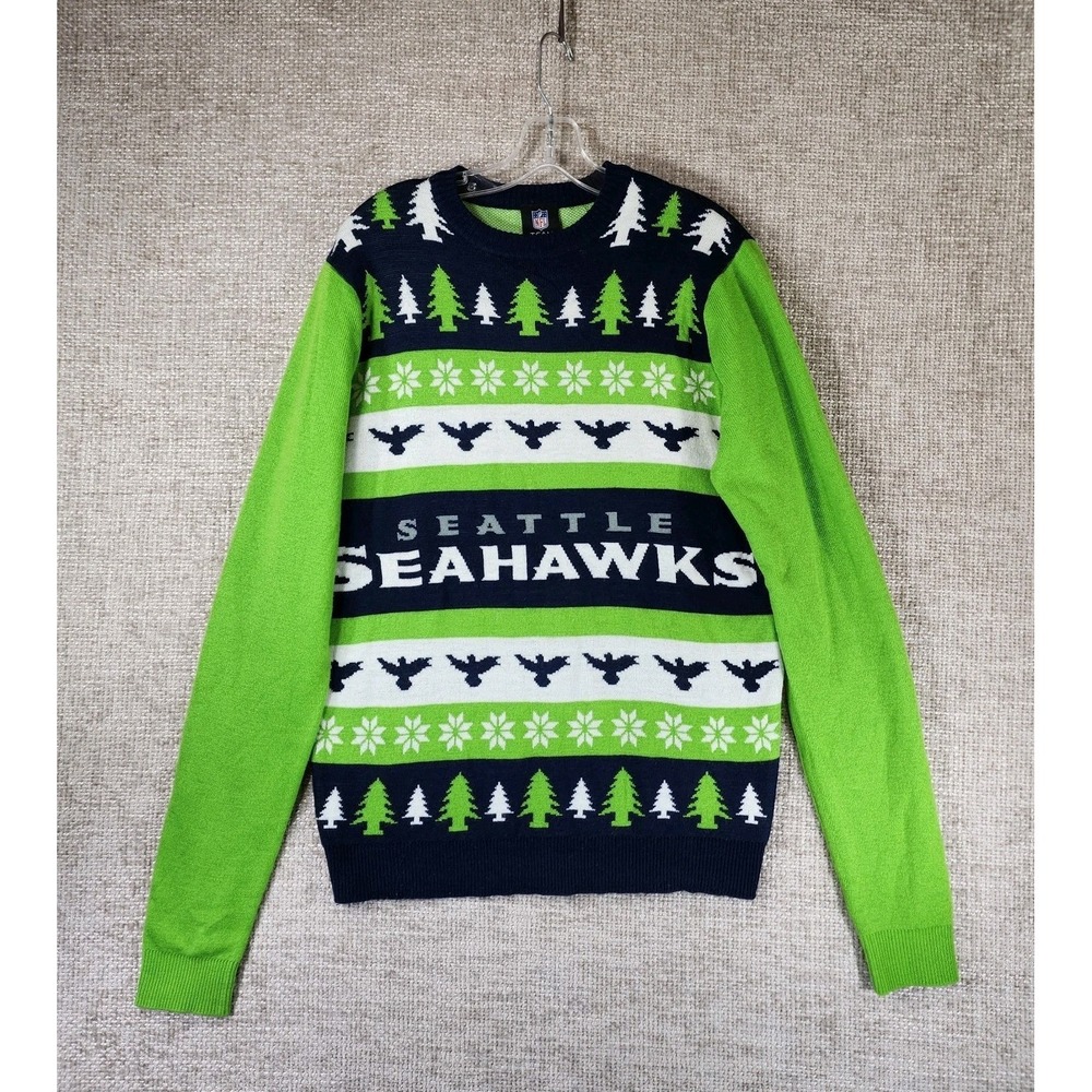 Seattle Seahawks Christmas Sweater Mens *M-L Navy Green NFL Team Logo